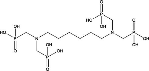 Structure of hexa methylene diamine tetra methyl-phosphonic acid (HMDTMP).
