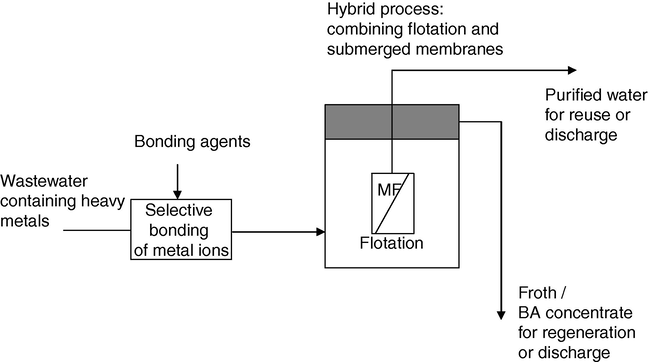 The integrated processes combining metal bonding and separation by a new hybrid process (for highly contaminated wastewater) (Mavrov et al., 2003).