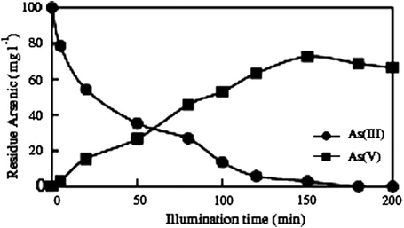 Effect of illumination time on the oxidation of arsenite to arsenate (Zhang and Itoh, 2006).