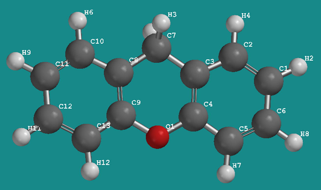 Optimized structure of xanthene (XEN) (ball and stick model).