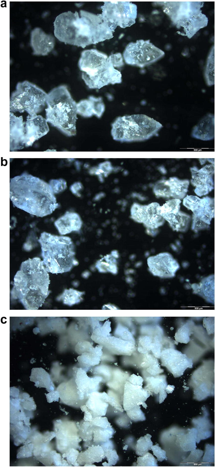 (a) PLM image of AZC crystals; (b) PLM image of AZ50 crystals and (c) PLM image of AZ80 crystals.