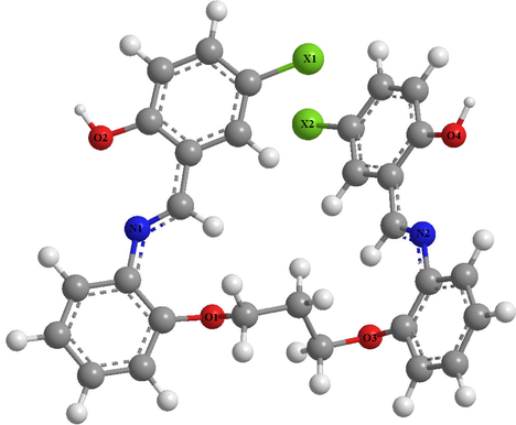 Molecular structure of investigated Schiff bases (P1; X = H, P2; X = Cl, P3; X = Br).
