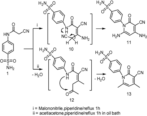 Synthesis of 4,6-disubstituted-2-pyridone derivatives 11 and 13.