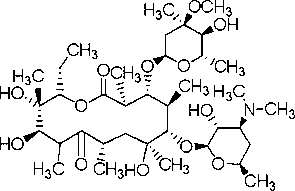 Chemical structure of erythromycin.