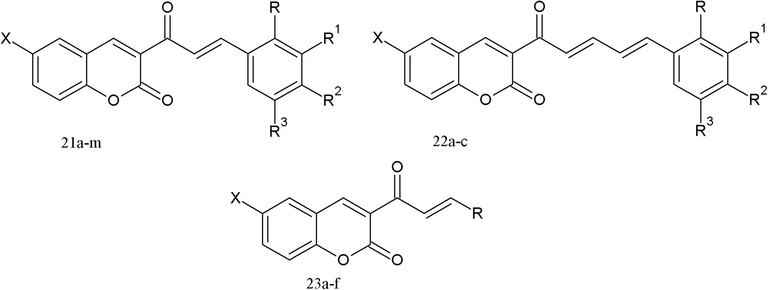 Synthesised coumarinyl chalcones derivatives.