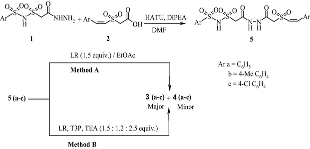 Two-step synthesis of 1,3,4-thiadiazoles.