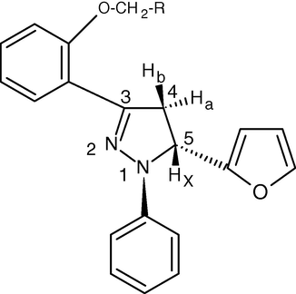 Schematic diagram indicating the ring conformation of compounds 2a–2d.