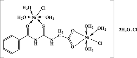 Structure of the Ni(II) complex,[Ni2(HL)Cl2(H2O)6]·2H2O·Cl (3).