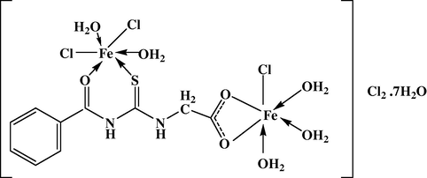 Structure of the Fe(III) complex,[Fe2(HL)Cl3(H2O)5]Cl2·7H2O (4).
