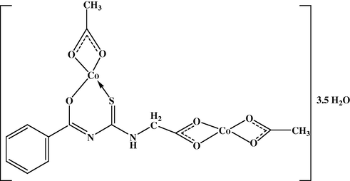 Structure of the Co(II) acetate complex,[Co2(L)(Ac)2]·3½H2O (6).