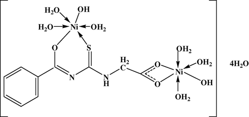 Structure of the Ni(II) acetate complex,[Ni2L(OH)2(H2O)6]·4H2O (7).