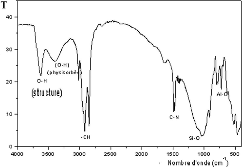 IR spectrum of the organophilized montmorillonite by the HDTMB.