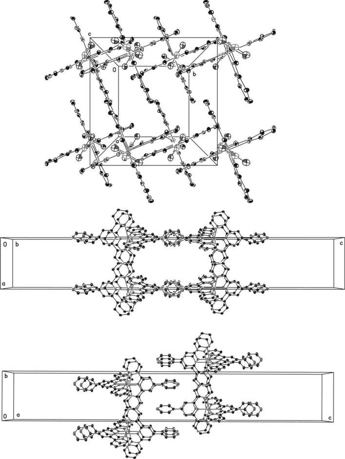 Representation of selected parts of adjacent 2-dimensional polymers of 3 in three different views along the unit cell.