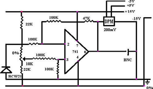 Amplifier and photodiode circuit diagram.
