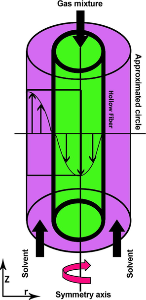 A graphical diagram for the hollow-fiber membrane contactor.