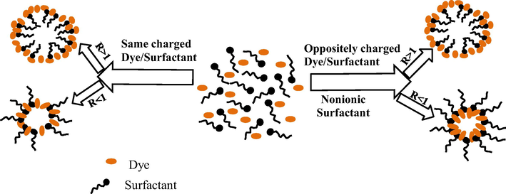 Representation of micelle structure in various ternary systems.