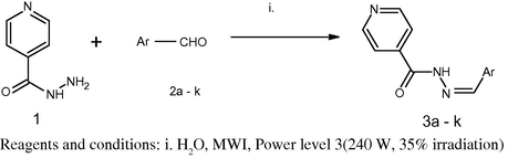 Microwave assisted synthesis of intermediate Schiff’s bases of INH (3a–k).