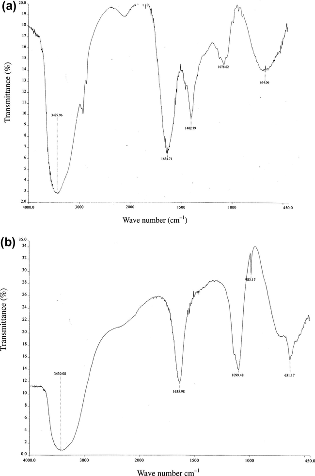 FTIR spectra of (a) Sida acuta LV extract (b) film on mild steel surface after immersion in 1 M H2SO4 containing 0.5 g/L LV extract after 10 h of immersion.
