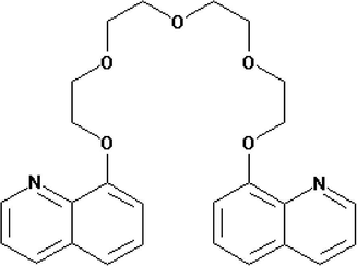 Structure of 1,13-bis(8-quinolyl)-1,4,7,10,13-pentaoxatridecane (Kryptofix5).