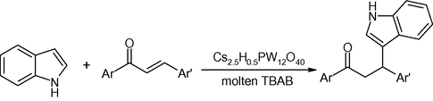 Cs2.5H0.5PW12O40 catalyzed conjugate addition of indole with α, β-unsaturated ketones.