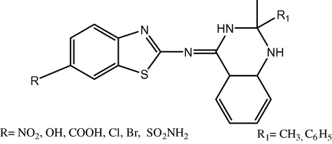 2-(2,2-Disubstituted-1,2,3,8a-dihydroquinazolin-4(4aH)-ylideneamino)benzo[d]thiazole derivative.