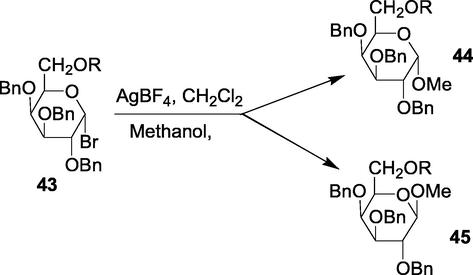 Methanolysis of 2–o-benzylated d-galactopyranosyl halides.