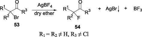 Synthesis of α-fluorocarbonyl compounds 54.