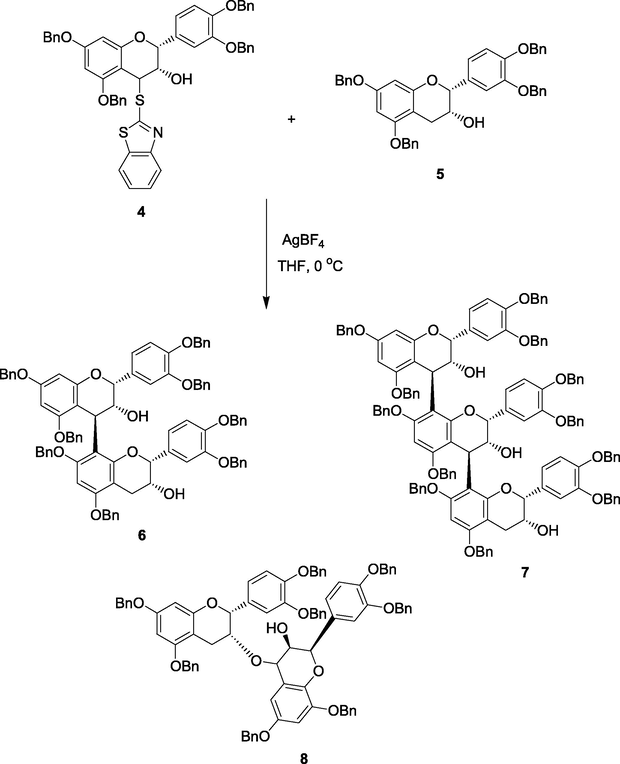 Synthesis of procyanidin oligomers using the 4-[(2-benzothiazolyl)thio] derivative.