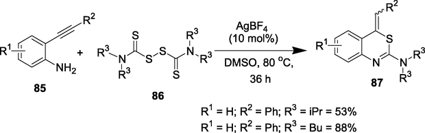 Synthesis of 4-methylene-4H-benzo[d][1,3]thiazin-2-amines.