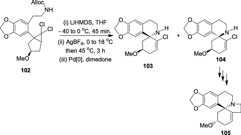 Synthesis of (-)-erythramine 105.