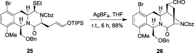 Construction of the tetra-cyclic ring of quinocarcin.