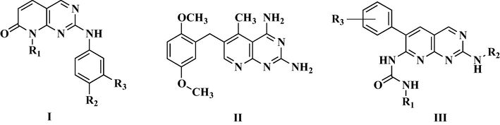Structures of some pyrido[2,3-d]pyrimidine derivatives with biological activity.
