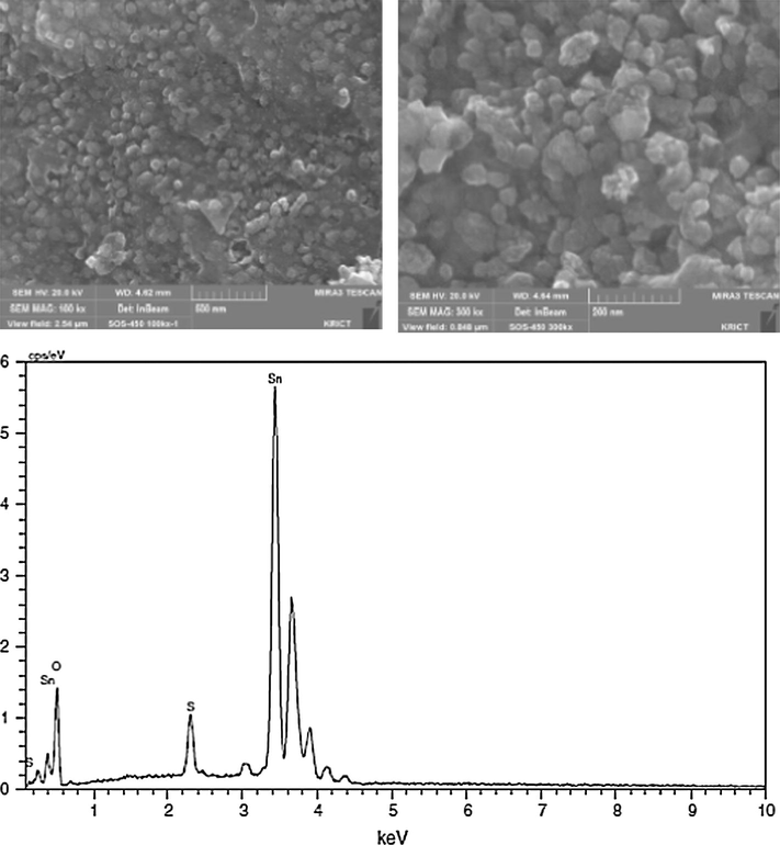 SEM images and SEM-EDX spectrum of STO-450 (Dabbawala et al., 2013).