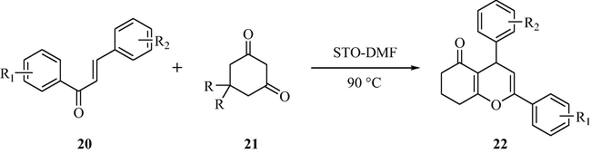 STO-Catalyzed synthesis of 2,4-diphenyl-4,6,7,8-tetrahydro chromen-5-ones.