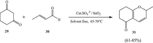 SO42−/SnO2-Catalyzed synthesis of 7,8-dihydro-2H-chromene-5(6H)-ones.