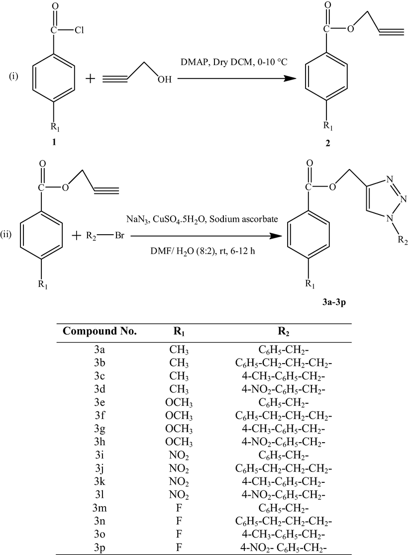 Synthesis of 1,4-disubstituted 1,2,3-triazoles(3a–3p).