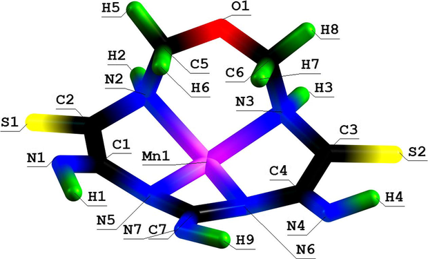 Molecular structure of (5456) oxaazamacrotetracyclic Mn(II) chelate with 5,7,9-triimino-1-oxa-3,6,8,11-tetraazacyclododecanedithione-4,10.