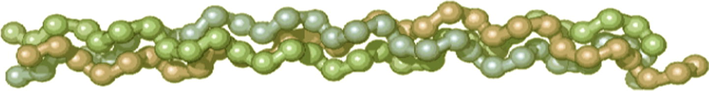 Schematic image of three polypeptide chains form a triple-helix of gelatin. This molecule is stabilized by the formation of covalent cross-links, both within the gelatin triple helix and between gelatin helices.