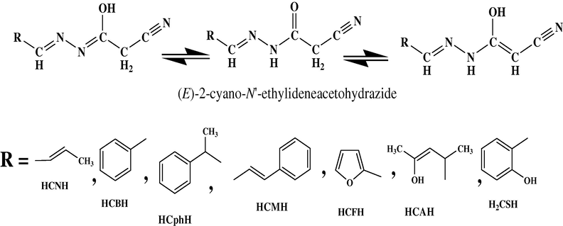Chemical formulae of hydrazones.