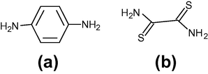 The structure of (a) p-phenylenediamine (PDA) and (b) dithiooxamide (DTO).