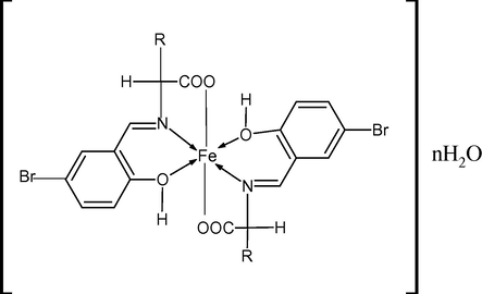 The suggested structures of bsali, bsphali, bsasi, bshi complexes, bsali: n = 2, bsphali and bshi: n = 3, bsasi: n = 1 (R as shown in Scheme 1).