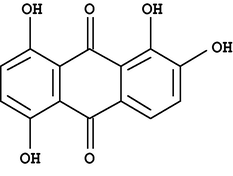 The chemical structure of quinalizarin (1,2,5,8-tetrahydroxyanthraquinone).
