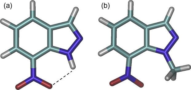 Optimized structure of the compounds 7 (a) and 7a (b).