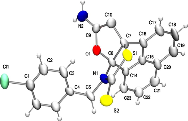 Molecular structure and numbering scheme of 6l; the thermal ellipsoids are drawn at the 40% probability level.