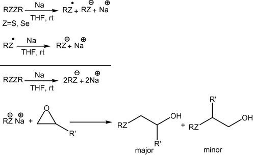 A proposed mechanism for cleavages of organic disulfide/diselenide by Na/THF.