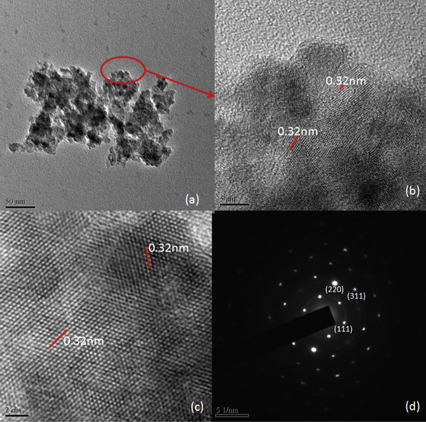 TEM, HRTEM and SAD images of H1 sample.