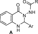 2-Aryl substituted N-(4-oxo-1,2-dihydroquinazolin-3(4H)-yl)aryl or alkylamide framework.