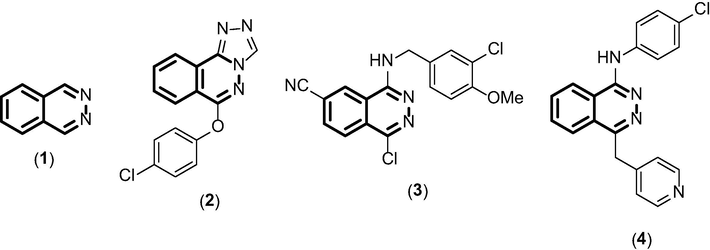 Phthalazine moiety (1) and chemical structures of bioactive phthalazine derivatives (2–4).