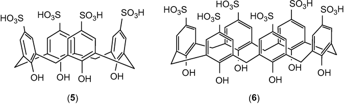 Chemical structures of p-sulfonic acid calix[4]arene (5) and calix[6]arene (6).