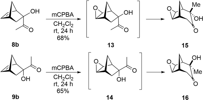 Epoxidation and stereospecific α-ketol rearrangement cascade reaction of α-ketols 8b and 9b.